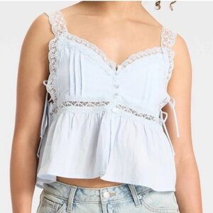 Wild Fable Light Blue Lace Trim Blouse